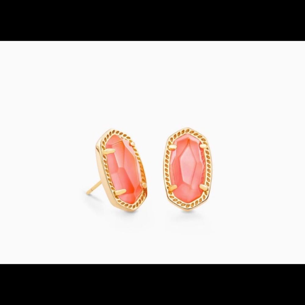NWT Kendra Scott Earrings Ellie Gold Stud Earrings in Coral Illusion